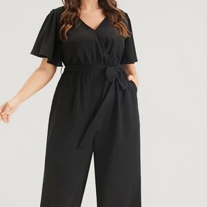 Bloomchic V Neck Double Flutter Sleeve Jumpsuit